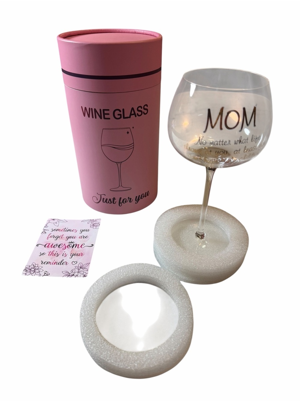 Pink 'MOM' Wine Glass Gift Set